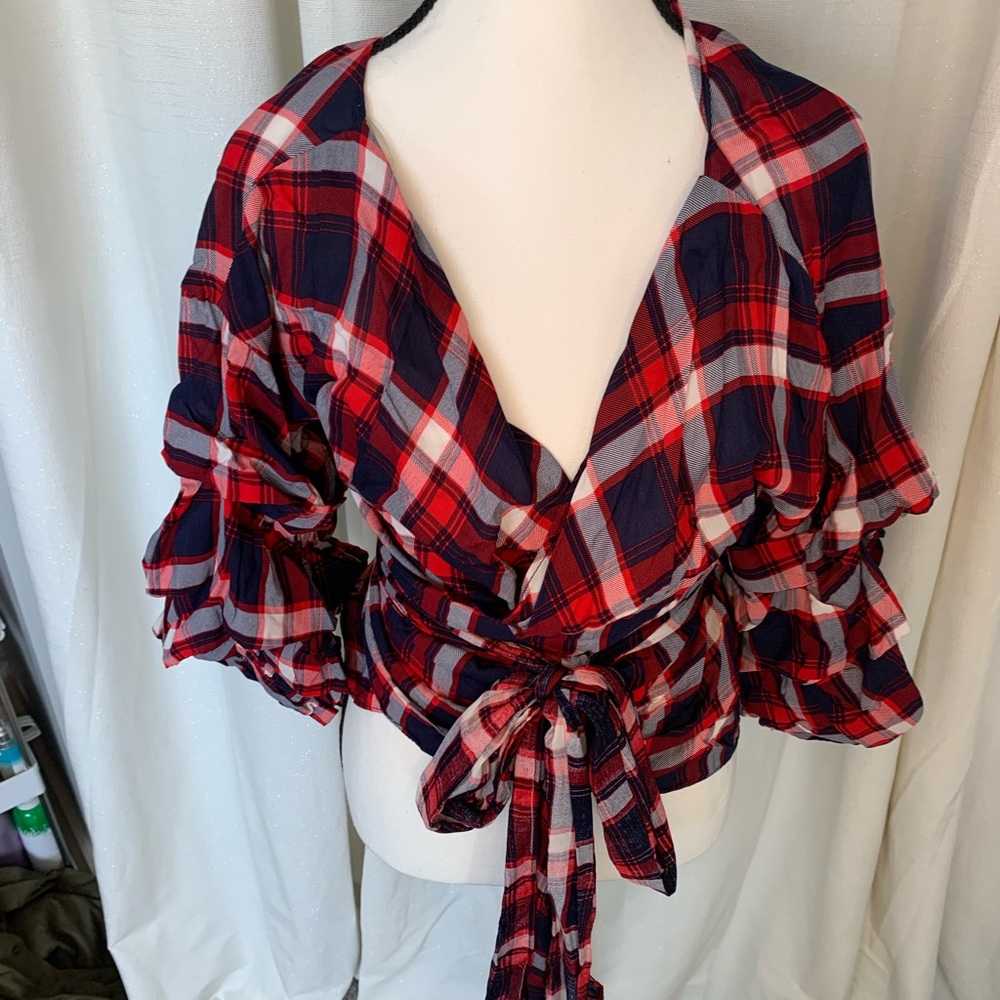 Plaid wrap around top